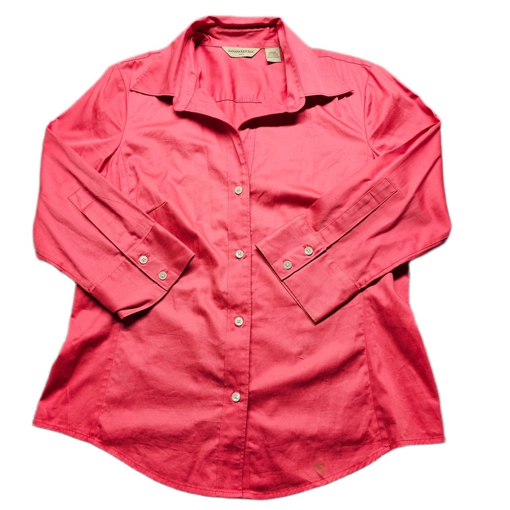 Banana Republic Shirt Womens Large Pink Satin Long Sleeve Collared‎ Button Up